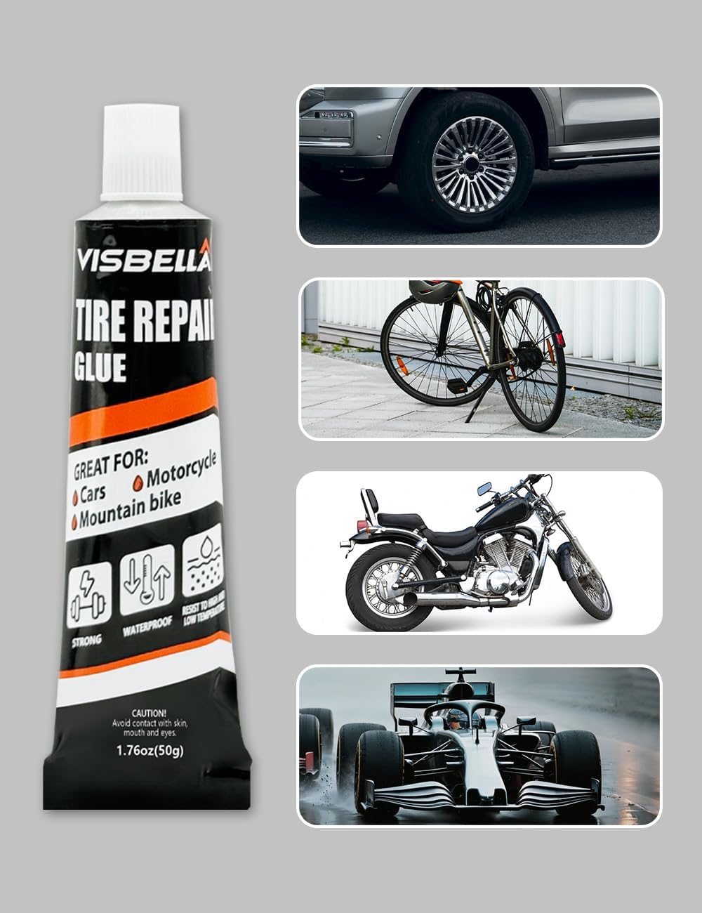 Visbella Tire Repair Glue - Black Rubber Cement for Sidewall Scratch Repair | 1.76oz Fix a Flat Solution