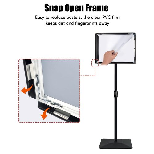 Golemas Adjustable Sign Stand for Display, with Upgraded Iron Base, Pedestal Floor Signage Stand Holder for Outdoor or Indoor Advertising (11 x 17, Black)