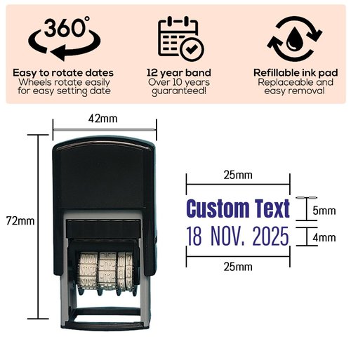 Custom Date Stamp Personalized Self Inking Date-Stamps with Signature Name for Business Supplies 1 Line Custom Text Customized Office Rubber Stamper Stationary, Teacher Gift - Many Colors & Fonts