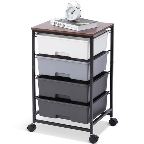 SYKIARIOL Utility Cart with 4 Drawers,Rolling Storage Cart with Drawers,Light Grey