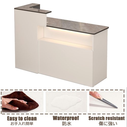 HUFIREHU Reception Desk L-Shap Cashier Front Desk Retail Counter For Checkout Office Reception Counter Curved Corner Retail Counter Cabinet For Office Beauty Salon Lobby Shop(White gray,LEFT_120CM/47.
