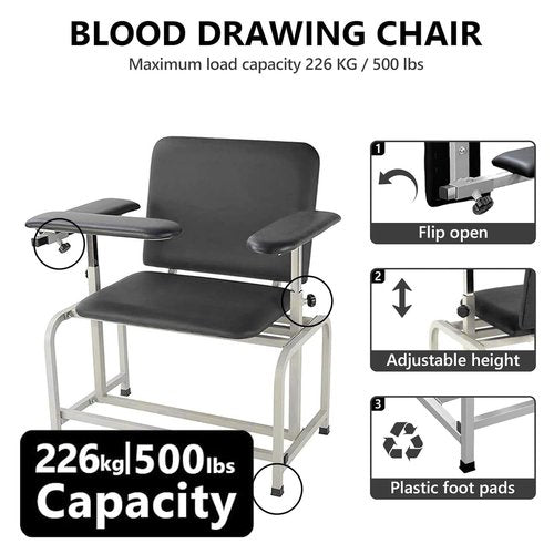 Helsevesen XL Blood Drawing Chair - Wide Bariatric Phlebotomy Chair with Padded Seat & Adjustable Armrest