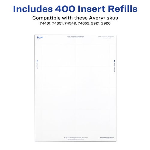 Avery Customizable Name Badge Inserts, 2.25” x 3.5”, White, 400 Printable Name Tag Inserts (5390) (Pack of 5)