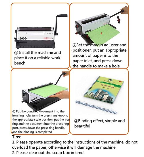 INTBUYING All Steel Metal Base Wire Coil Binding Machine 34Holes 3:1 Square Punching-Binding Machine Binding Iron Ring Machine 120 Sheets Binding Capacity#TD1200 Machine a Cahier Spirale