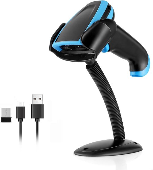 Onewscan Wireless 1D Laser Barcode Scanner - Plug and Play Handheld Reader with Stand & USB Connection