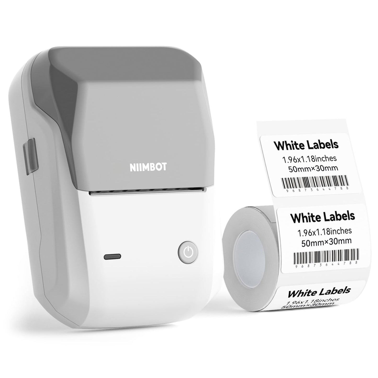 NIIMBOT B1 Label Maker Machine with Tape, 2 Inch Portable Sticker Printer for Home School & Small Business, Compatible with Phones & PC, Gray White