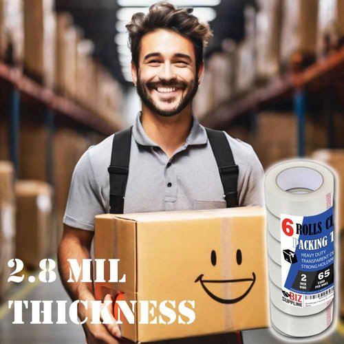 BIZ SUPPLINE (36 Rolls 2" Packing Tape, Designed for Moving, Storage and Packing, Shipping and Mailing, 2-inch Wide X 65 Yards, Clear, Heavy Duty 2.8 MIL BOBP Material