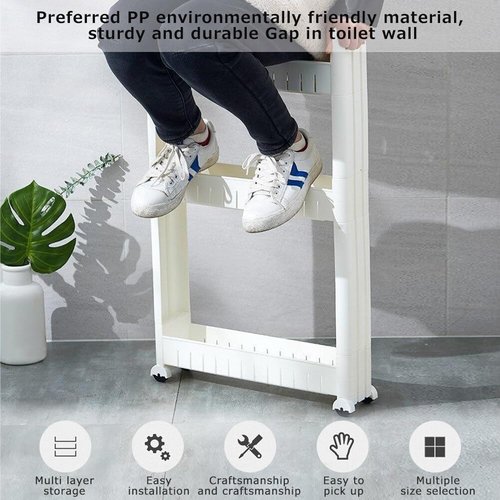 3.54 Slim Storage Cart Durable Bathroom Organizer Slide Out Storage Cart Rolling Utility Cart Slide Out Organizer Narrow Shelf Rack for Kitchen Bathroom Study Office