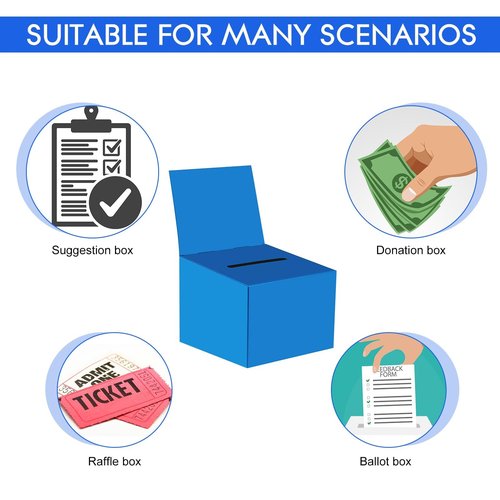 24 Pcs Raffle Boxes Cardboard Box with Slot for Ticket and Removable Header, 6.5 x 4.5 x 4.5 Inch Ballot Box Donation Box Charity Box for Collecting Business Card Voting Contest(Blue, 24 PCS)