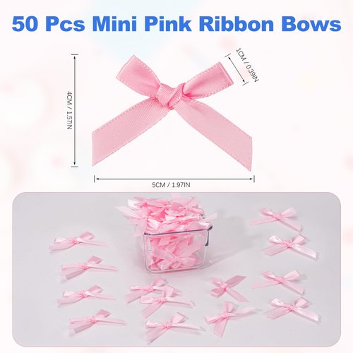 Hot Glue Gun Kit with 50pcs Mini Pink Ribbon Bows and 20 Pcs Mini Glue Guns, Hard shell Carrying Case, Pink Satin Ribbon Twist Tie Bows for Tying Up Packages Gift Wrapping