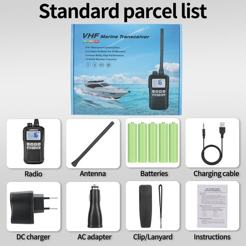 ABBREE Marine Radio VHF Handheld Radio Floating IP67 Waterproof MR-25 Long Range Noise Cancelling Mic Walkie Talkie NOAA Weather,LCD Display Vibration Water Draining Two Way Radio for Boat,2Pack