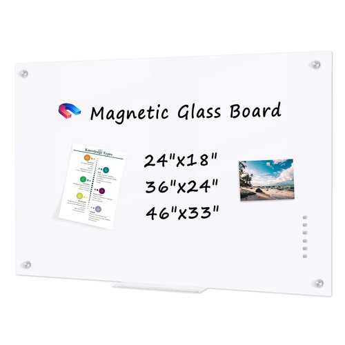 WALGLASS Glass Whiteboard 24"x18" Magnetic Glass Board, Framless Dry Erase Board for Wall, Office, School, Includes 6 Strong Magnets, 1 Pen Tray(Ultra White)