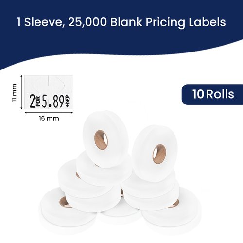 Perco White Pricing Labels for Monarch 1130 Price Gun - 1 Sleeve, 25,000 Blank Marking Labels - with Ink Roll Included
