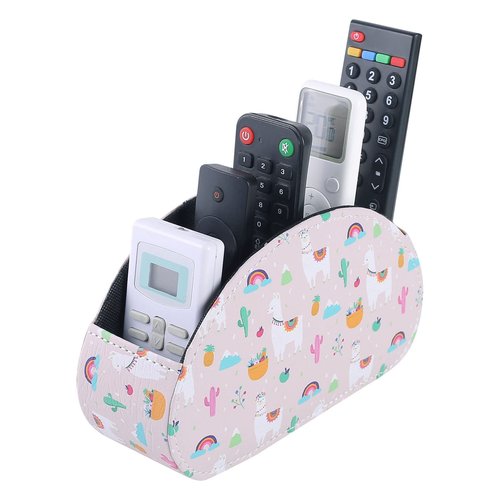 LINKWELL Cute Remote Control Holder, PU Leather Remote Control Holder Organizer with 5 Compartments, Tabletop Storage Remote Basket for TV, Office Supplies, Llama Pattern PH63