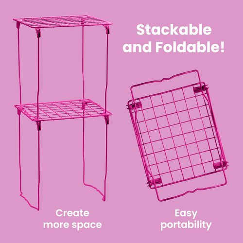 LockerMate Stac-A-Shelf Locker Organizer Shelf, Stackable, Extra Tall, Fits Standard Size School Lockers, Pink