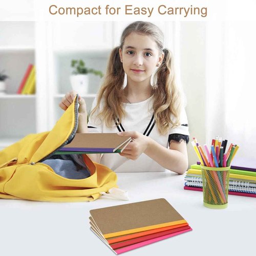 ZCZN 100 Pack Composition Notebooks Bulk, A5 Kraft Cover Lined Journals with Rainbow Spines for School, Business, Work and Daliy Use (100, 10 colors)