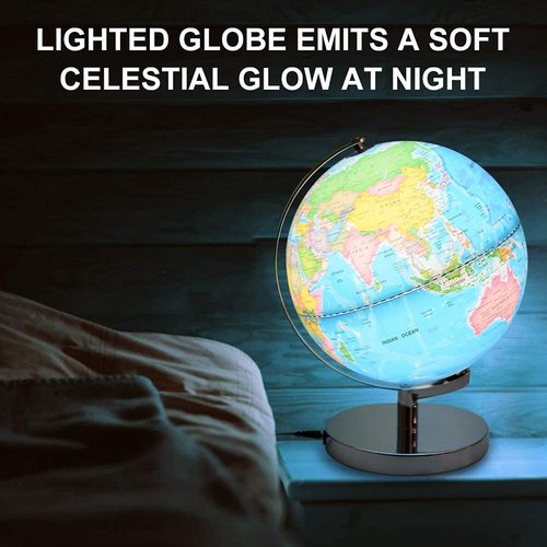 POOCCI 6 in1 Illuminated World Globe for Kids & Adults All Ages High Clear Map, Illuminates Educational Interactive STEM Toy, Light Up Kids Globe Lamp,Gifts For Boys And Girls
