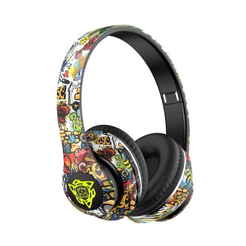 MODIDSTU Graffiti Style Over-Ear Headphones - Wireless Bluetooth 5.0, Hi-Fi Stereo Sound, Comfortable Soft Earpads, 30-Hour Playtime, Built-in Mic for Hands-Free Calls (A)