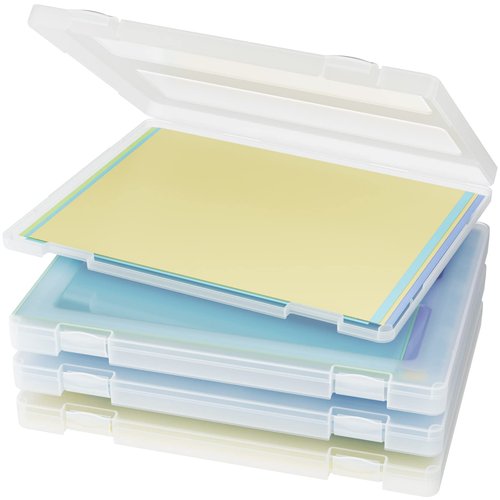 Denkee 4 Pack A4 Paper Organizer Box, Plastic Scrapbook Paper Organizer Containers for Craft and Arts Storage, Portable Board Game Storage for Art Supplies 8.5" x 11" US Letter