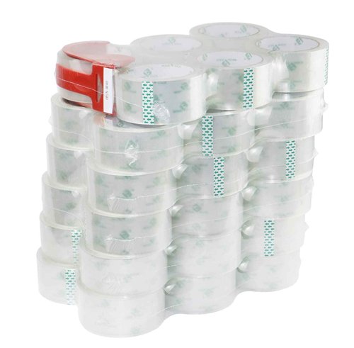 BOMEI PACK 36Rolls Clear Packing Tape with Dispenser, Shipping Tape Refills for Moving and Packaging, 2.4Mil 1.88 Inch x 60 Yard