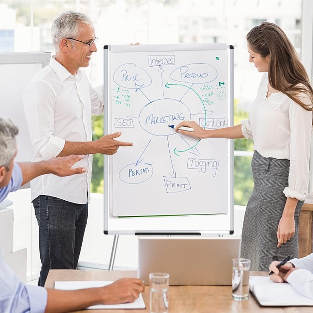VIZ-PRO Whiteboard Easel - Portable Height Adjustable Dry Erase Board | 36 x 24 Inches