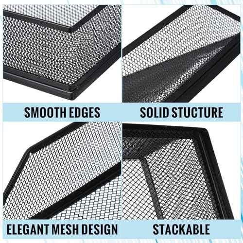 Hicarer 4 Pcs Black Metal Letter Tray Stackable Desk Tray Single Wire Mesh Organizer Front Load File Paper Holder for Desktop Office Home School Classroom (12.8 x 9.84 Inch)