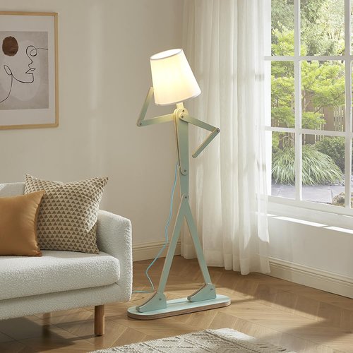 HROOME Unique Mini Wood Floor Lamp for Living Room Bedroom Office Farmhouse - Cute Corner Decorative Reading Standing Light Creative Swing Arm Arc Design Gift for Kids Room (Green Mini)