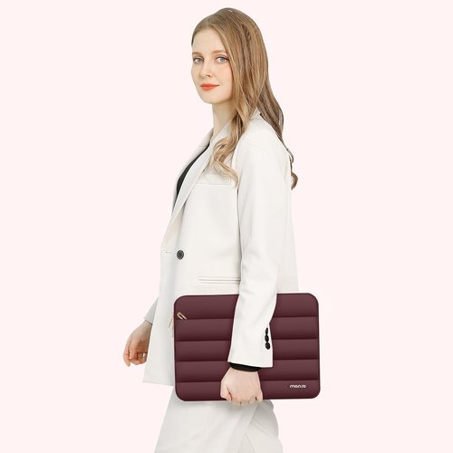 MOSISO Laptop Case - 13.3 Inch Puffy Sleeve for MacBook Air & More | Wine Red Polyester Design