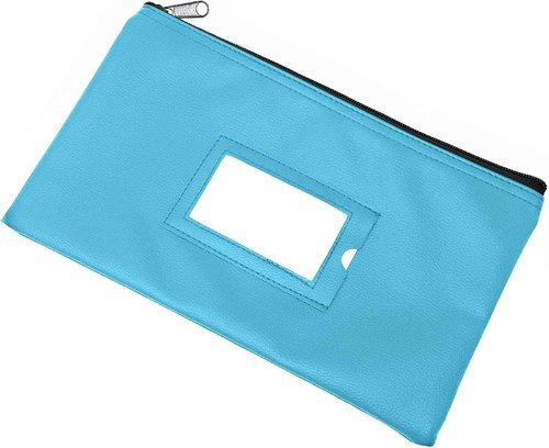 Money Bank Deposit Bag with Zipper | 11x6 inch | Light Blue | Durable Leatherette Money Cash Coin Check Wallet Pouch for Men & Women with Framed ID Window and Blank Card | by GIDABRAND (10)