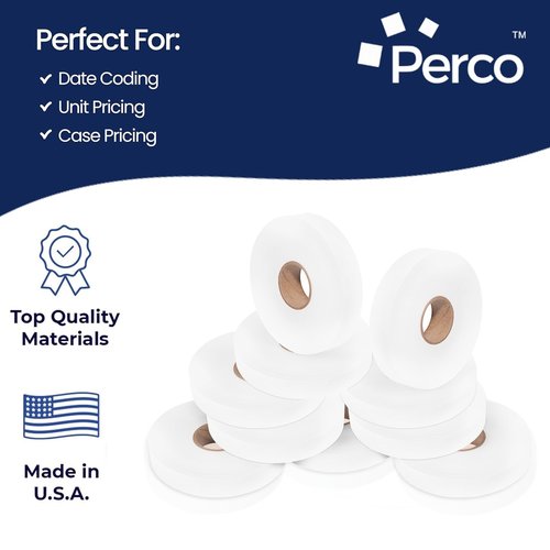 Perco White Pricing Labels for Monarch 1130 Price Gun - 1 Sleeve, 25,000 Blank Marking Labels - with Ink Roll Included
