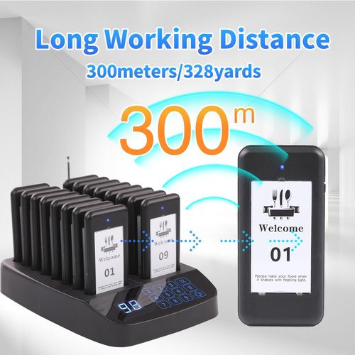 LOUKIENE Restaurant Pager System, 16 Wireless Beepers, Touch Screen Keyboard Calling Customers Waiting Pagers with Vibration Flash and Buzzer for Queue in Food Trucks Churches Hospitals Hotels Eatery