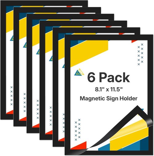 OWLKELA Magnetic Sign Holder - 6 Pack 8.5x11 Inch Adhesive Frames with Strong Magnet for Office & Store