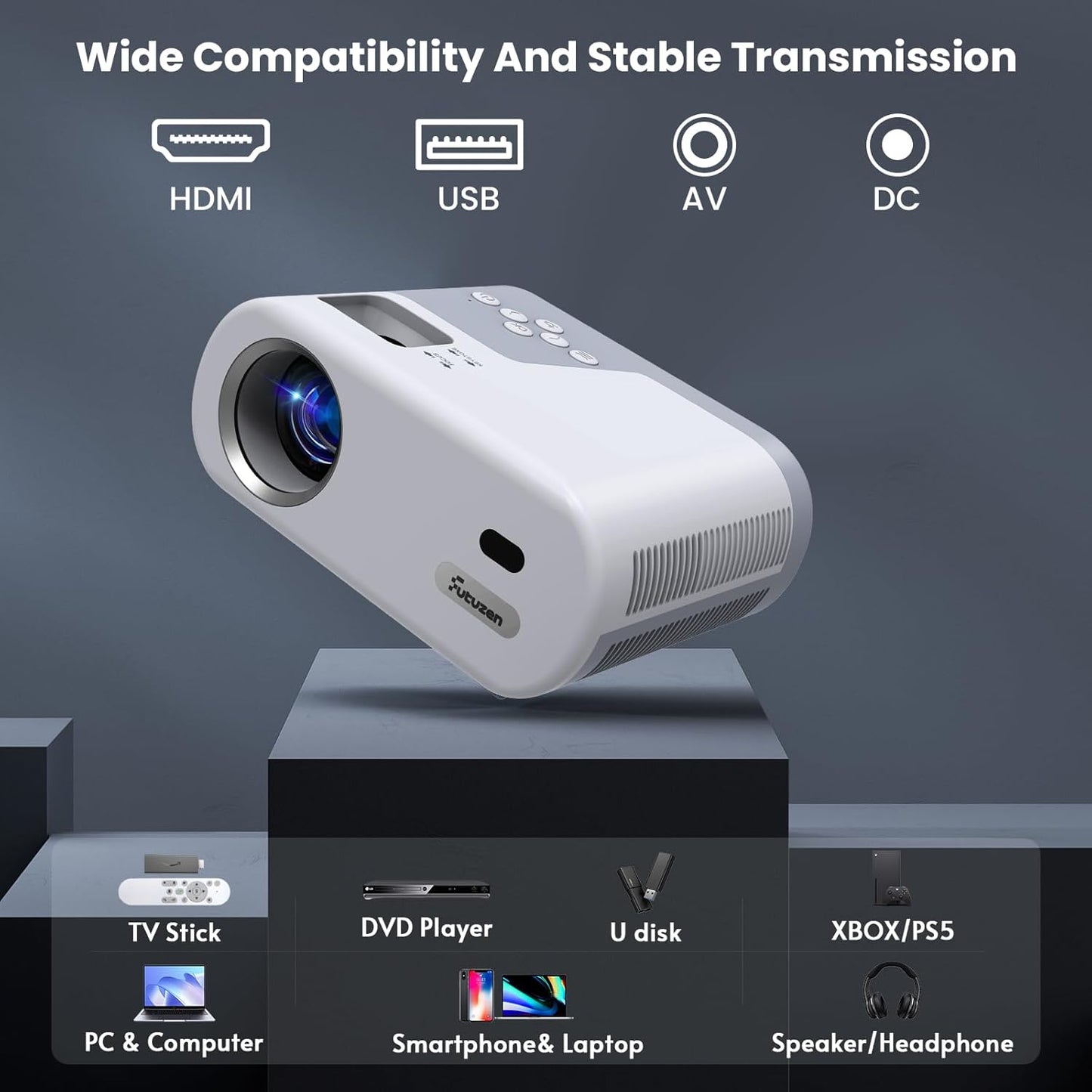 Skiennix Mini Projector - 1080P WiFi & Bluetooth Portable Projector with Built-in Speaker | Ideal for Home Theater & Kids' Movies