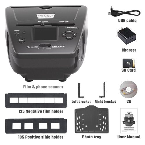 Photo Slide Scanner Convert Negatives & Slides 35mm/135 Film, Photo(3R,4R,5R), Business Card to Digital Photos, 4GB SD Card Included