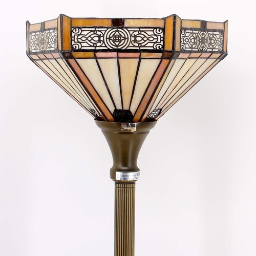 WERFACTORY Tiffany Floor Lamp Yellow Hexagon Stained Glass Mission Light 12X12X71 Inches Torchiere Standing Corner Torch Uplight Decor Bedroom Living Room Home Office S011 Series