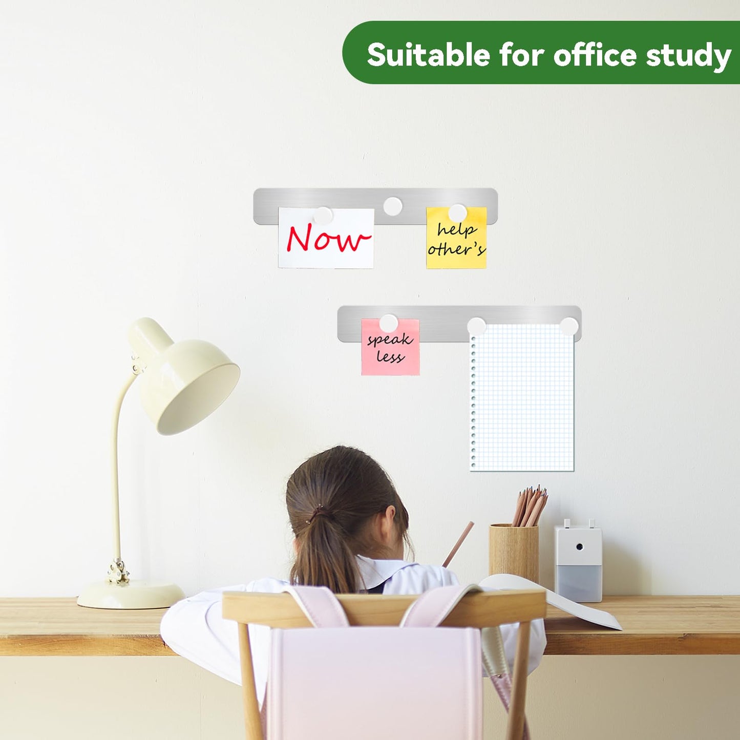 ZDZBLX Magnetic Board 6Pcs, Magnet Bulletin Board Frameless Stainless Steel Iron Board Strips, Adhesive Backing Metal Magnet Boards,Memo Strip for Wall School Office Home Use,Includes 10 White Magnets