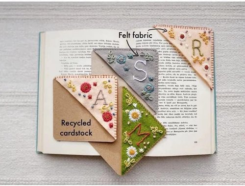 MOTEERLLU Personalized Hand Embroidered Corner Bookmark - A-Z Initials for Book Lovers | 3.74" Size