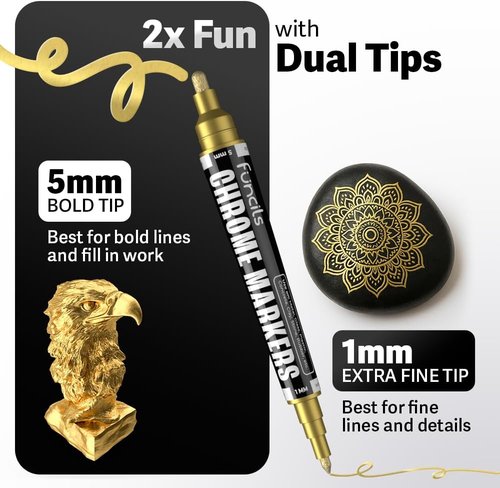 Liquid Chrome Paint Pen - 4 Dual Tip Metallic Markers for Mirror Effect | Silver, Copper, Gold for DIY Crafts