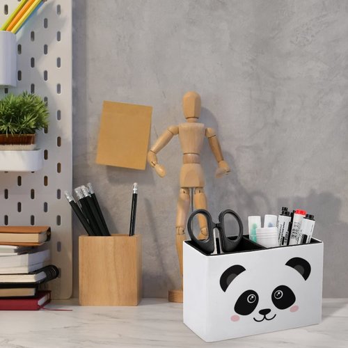 Niapessel Pencil Holder for Desk, Cute Panda Face Pen Holder Storage Desktop Pen Organizer Desk Pencil Organizer Makeup Brush Holder for Office School College Leather