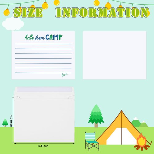 Motiskyy 12 Set Camp Lined Flat Cards and Envelopes Set 5.5 x 4.25 Inches Camp Stationary with Envelopes for Boys and Girls Campers