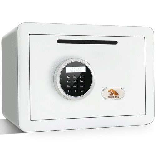 TIGERKING Drop Safe, Digital Safe With Keypad, White Small Safe Box- Deposit Cash Easily, Money Security Box For Home, Business, 1.2 Cubic Feet