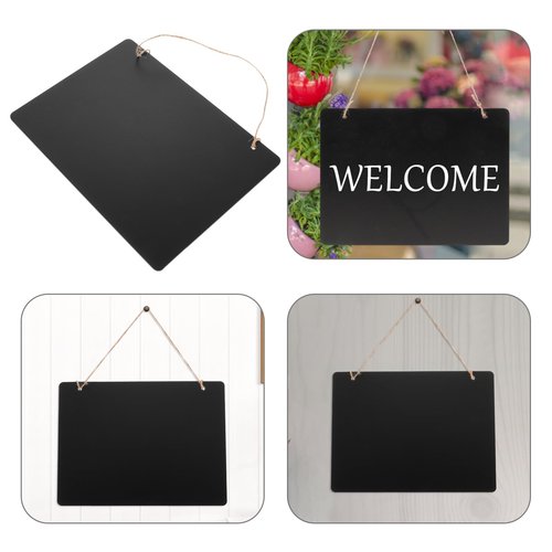 SHINEOFI Hanging Chalkboard Sign, Double-Sided Erasable Blackboard Wall Decor with String, 9.05 x 6.69 Inch, Black Density Board for Daily Use
