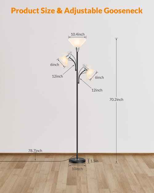 LEPOWER Floor Lamp, Standing Lamp with Replaceable 3000K Energy-Saving, Lamp for Living Room with Adjustable Reading Lights, Modern Bright Floor Lamp for Bedroom, Living Room, Office