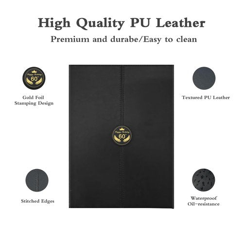 Kangmagitok Black Gold PU Leather Happy 60th Birthday Party Decorations Card Guest Book Ideas Supplies for Women Men to Sign Cheers to 60 Years Old Funny Table Decor Favors Banner her him