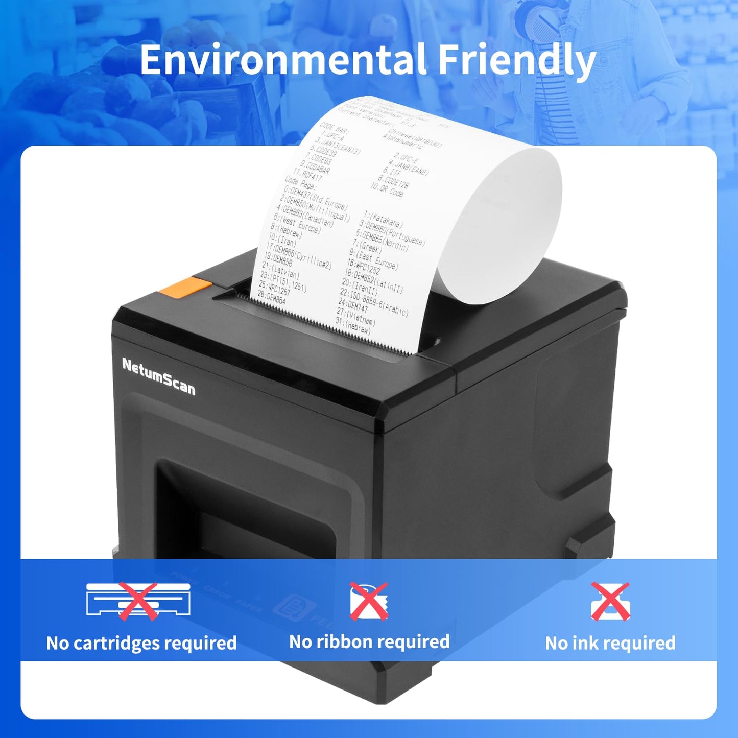 NetumScan POS Receipt Printer, 80mm USB Thermal Receipt Printer with Auto Cutter Cash Drawer, 300mm/s, USB Interface, Support Windows/Mac/Linux, Restaurant Kitchen Printer for ESC/POS