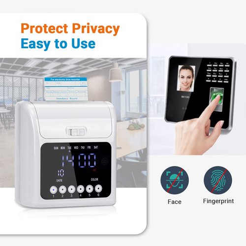 Tera Time Clocks with Extra 100pcs Time Cards (2 Sided, Monthly, 3.34*7.4") Employee Attendance Punch Payroll Recorder LCD Display Screen Electronic Time Recorder for Employees Small Business Office