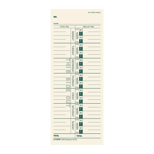 TOPS Weekly Employee Time Cards - One Sided Time Tracking Cards, Green Ink Print, 9" x 3.5", Manila Stock, Payroll Attendance Record, Ideal for Small to Large Businesses - 500 Cards (Pack of 1)