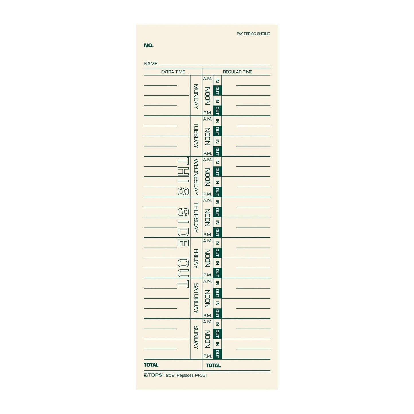 TOPS Weekly Employee Time Cards - One Sided Time Tracking Cards, Green Ink Print, 9" x 3.5", Manila Stock, Payroll Attendance Record, Ideal for Small to Large Businesses - 500 Cards (Pack of 1)