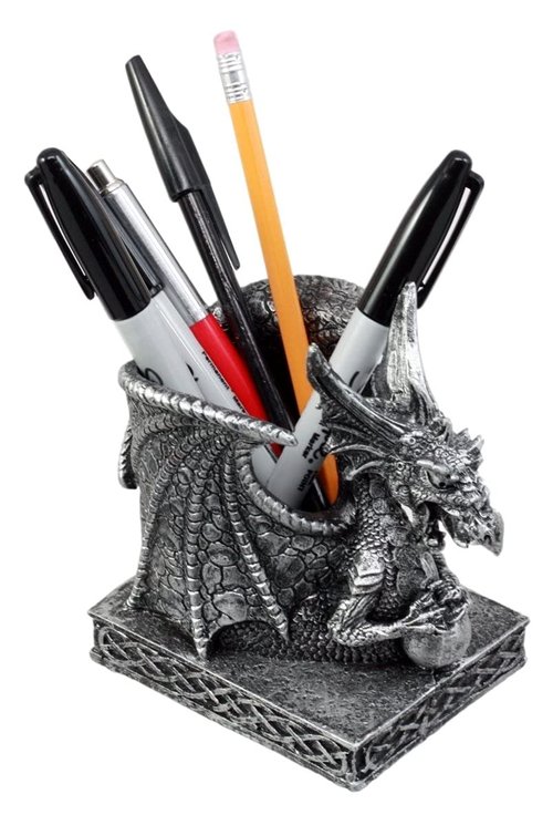 Ebros Gift Shenlong Spirit Dragon Orb Stationery Holder Figurine 4.75" H Office Desktop Accessory Pen Organizer