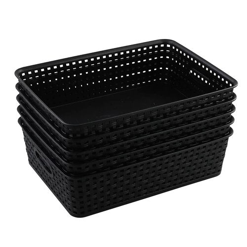 Qqbine Black Plastic Office A4 Basket Tray, Desk Tray Organizer, 5 Packs